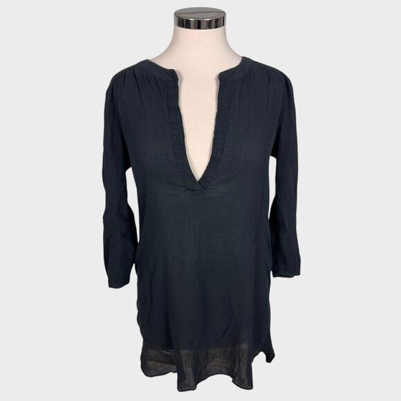 Ann Taylor LOFT Tops - Ann Taylor LOFT Womens XS 100% Cotton Gauzy Black Deep V Tunic